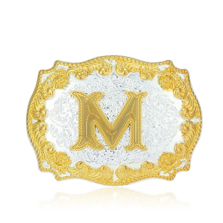 Men's DIY Golden Initial Letter Buckle Leather Belt - image 3