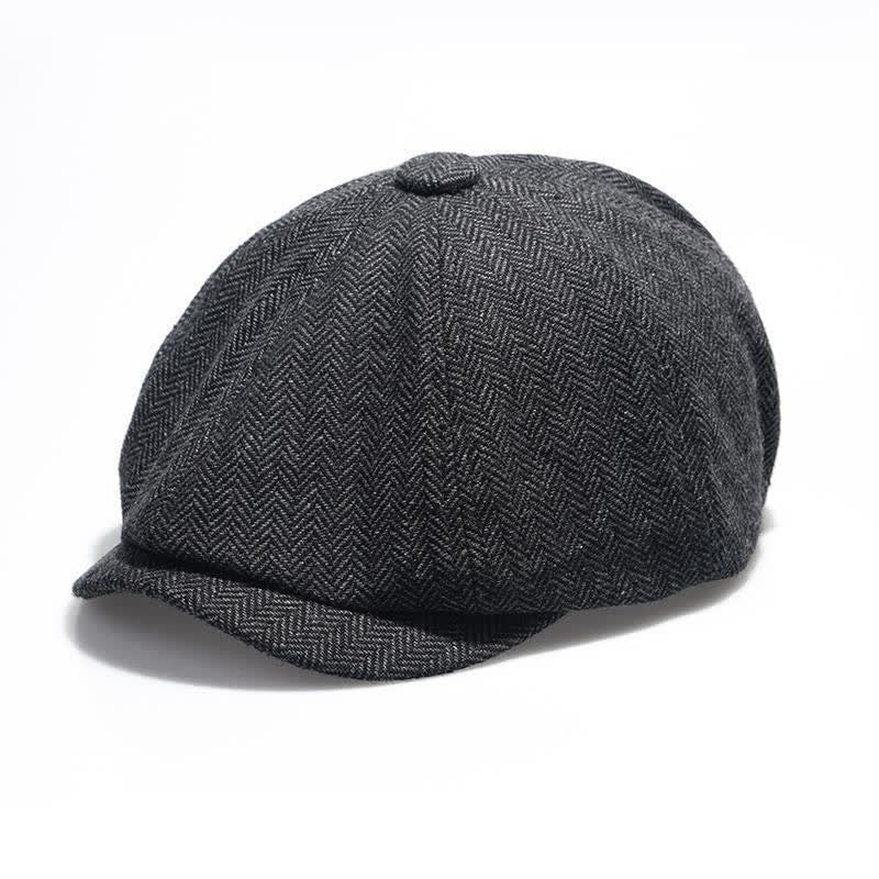 Men's Gentleman Herringbone Pattern Octagonal Beret Cap - Black - Adjustable (about 21 5/8"-23 1/4") - image 7