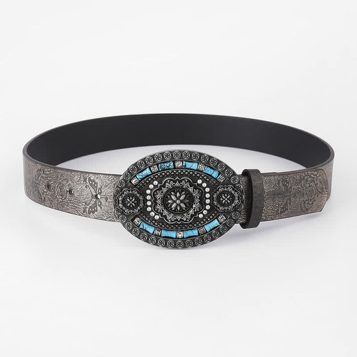 Men's Bohemian Turquoise Decor Floral Leather Belt