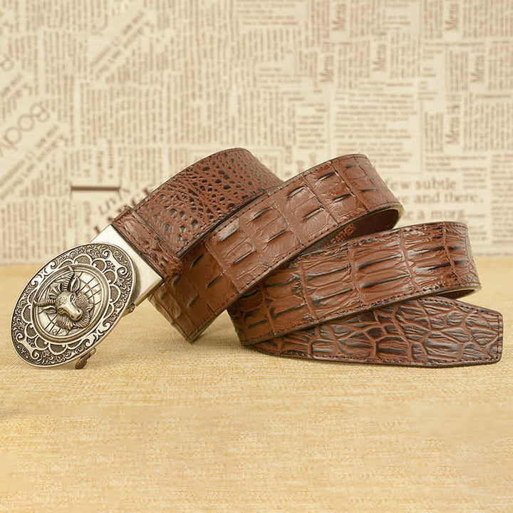 Men's Wild Goat Alligator Pattern Leather Belt