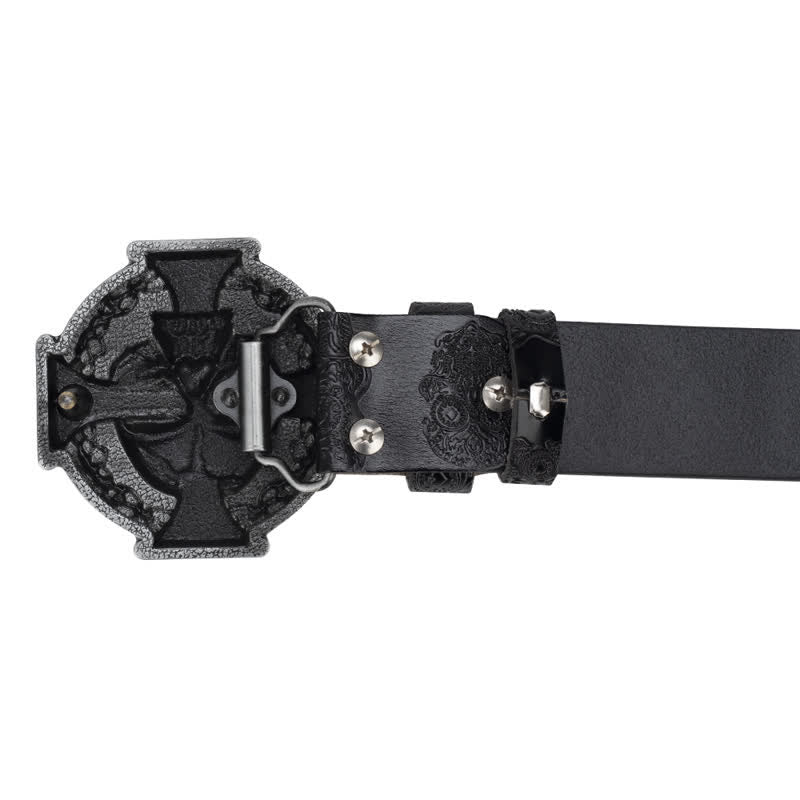 Men's Cross Skull Embossed Pattern Leather Belt