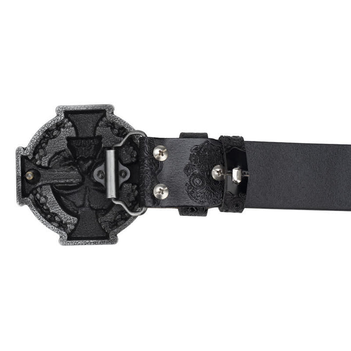 Men's Cross Skull Embossed Pattern Leather Belt