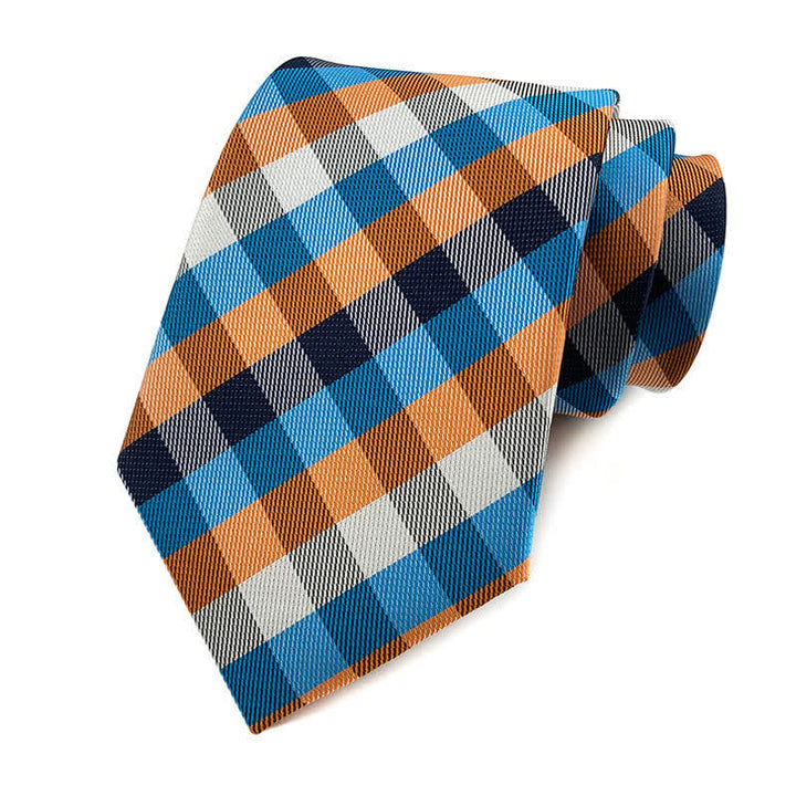 Men's Skinny Tuxedo Suit Plaid Necktie - Blue & Orange - image 8