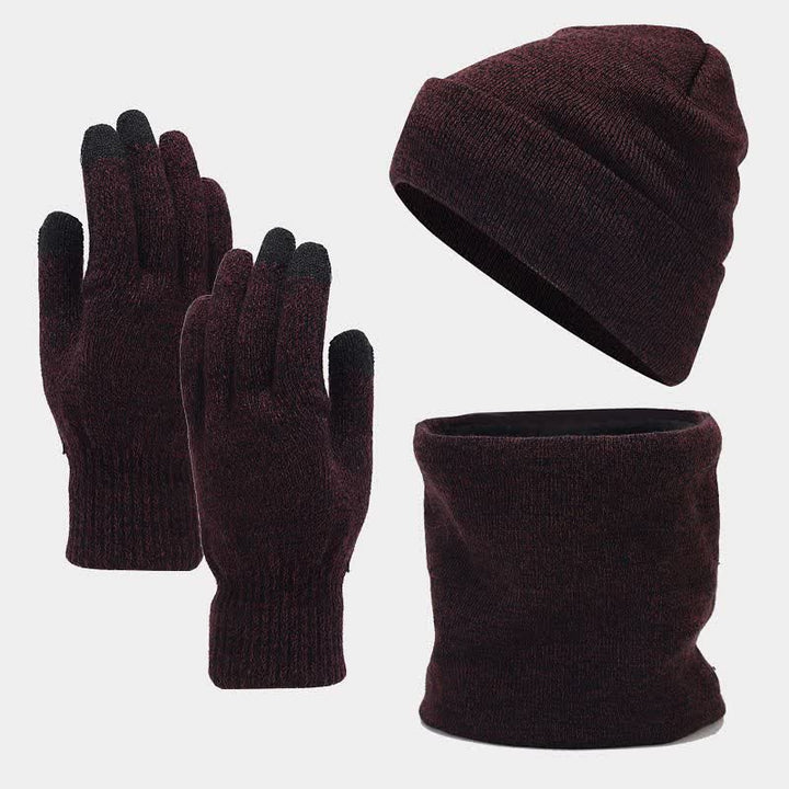 3Pcs Unisex Slouchy Warm Beanie Hat Scarf Gloves Set