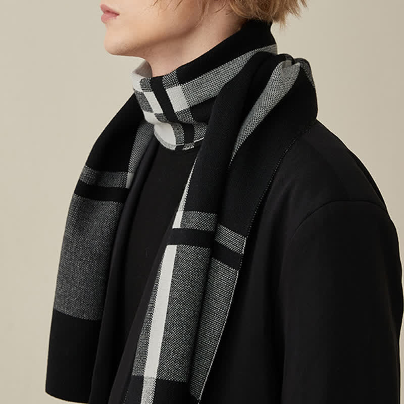 Men's Classic Plaid Wool Blend Knitted Scarf