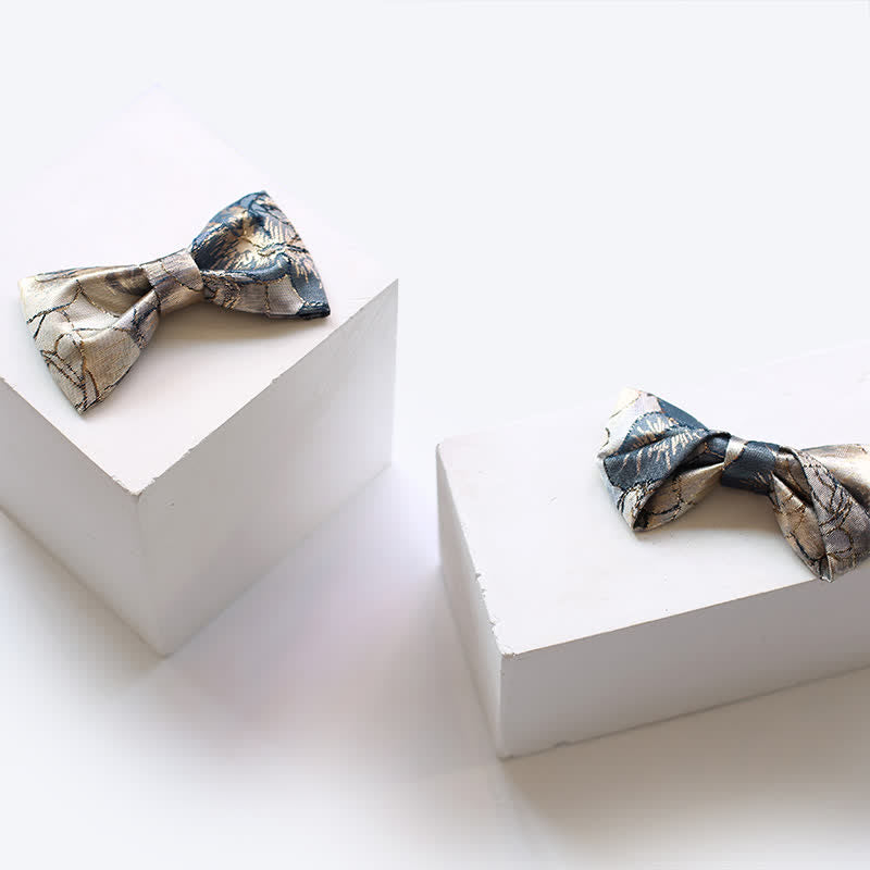 Men's Glittering Gold & Blue Floral Bow Tie