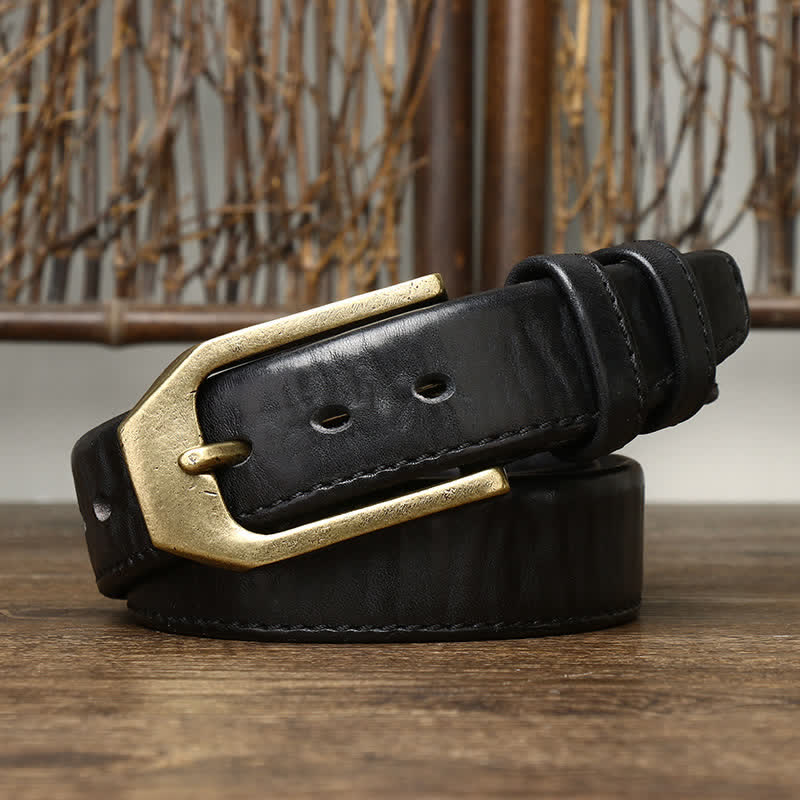 Men's Rectangular Buckle Glossy Leather Belt