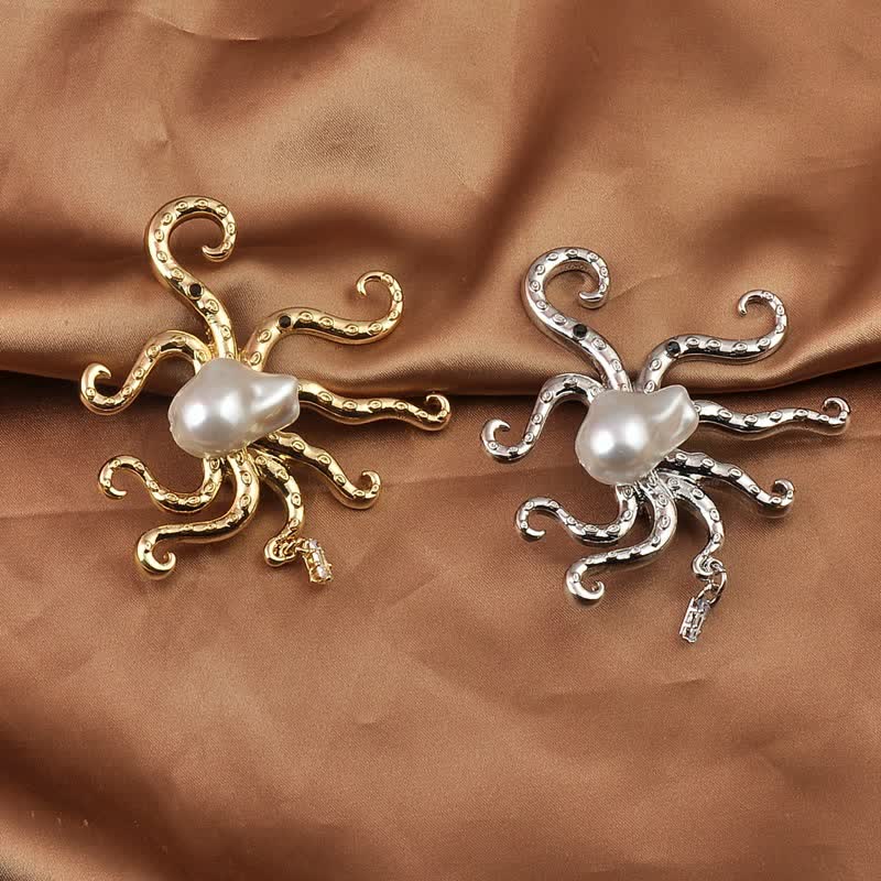 Unisex Tropic Octopus Large Pearl Brooch