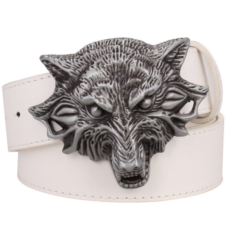 Men's Fierce Wolf Head Engraving Animals Leather Belt