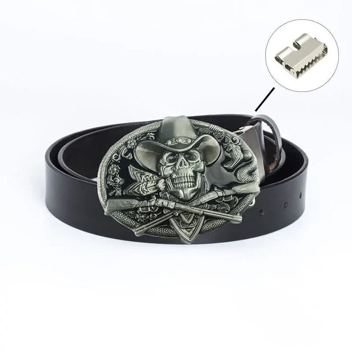 Men's Pirate Skull Cross Guns Leather Belt