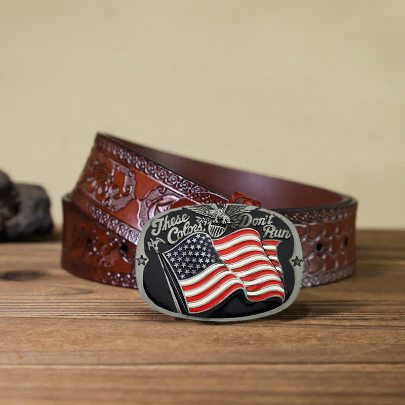 Men's DIY These Colors Don't Run Eagle Flag Buckle Leather Belt