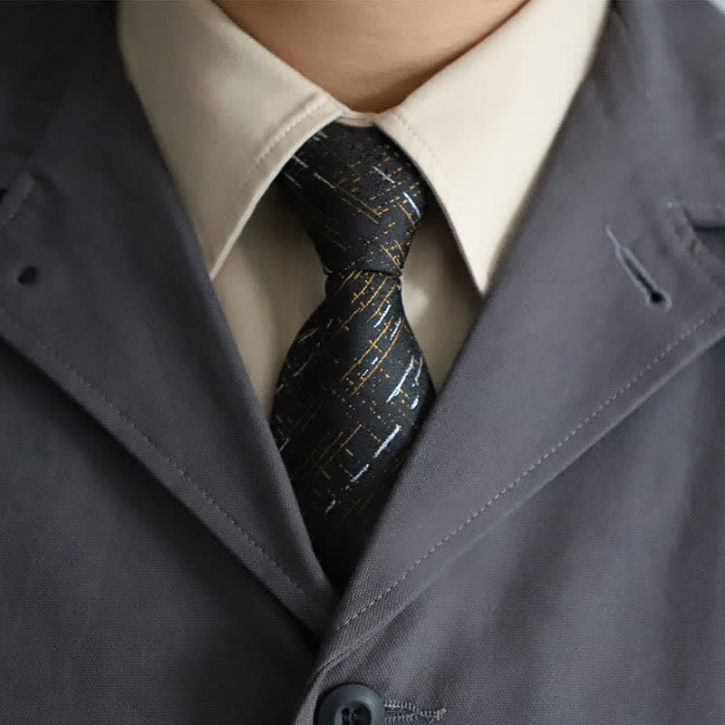 Men's Elegant Zipper Tie Paisley Striped Necktie - Black Striped - image 9