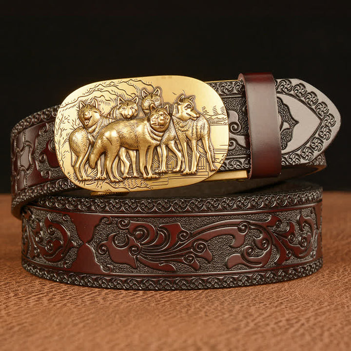 Men's Retro Pack Of Wolves Leather Belt