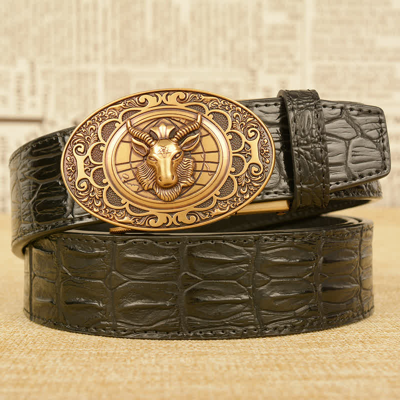 Men's Wild Goat Alligator Pattern Leather Belt