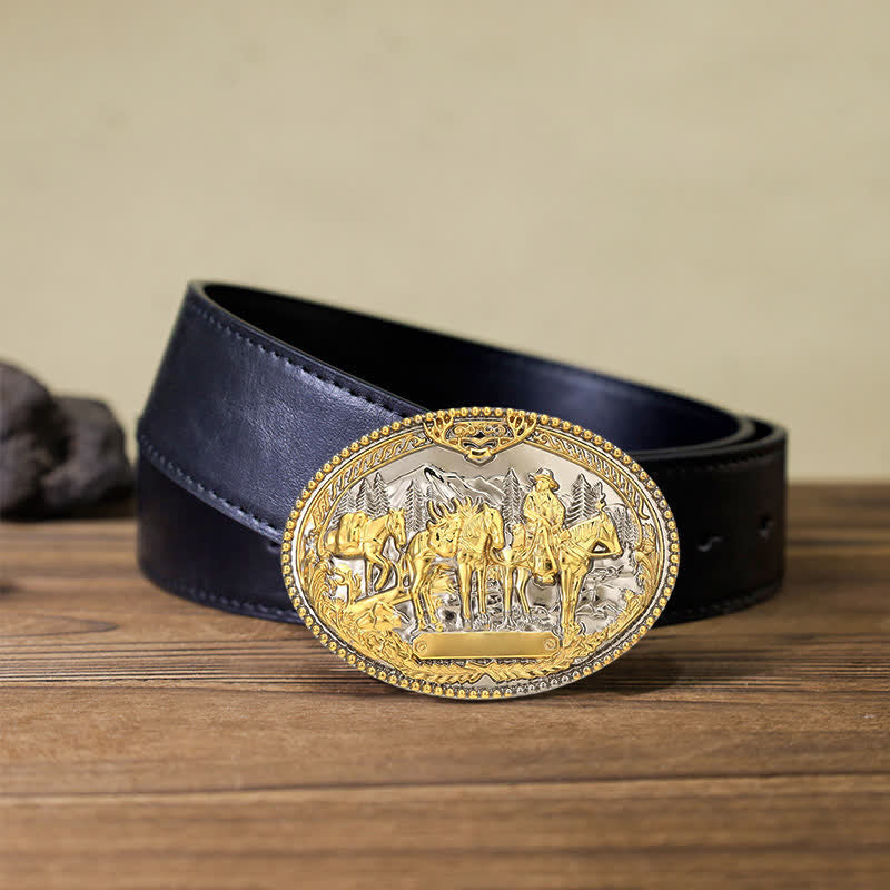 Men's DIY Cowboy Knight Leading Horse Buckle Leather Belt