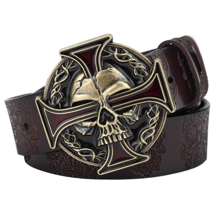 Men's Cross Skull Embossed Pattern Leather Belt