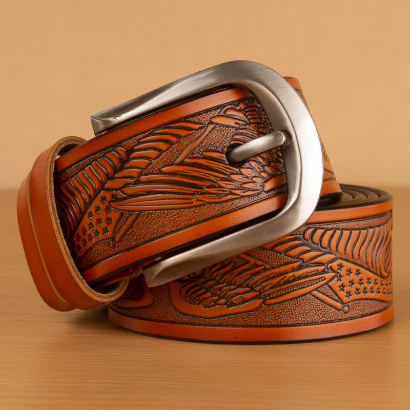 Men's Embossed Eagle Flag Pattern Leather Belt