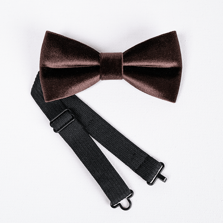 Men's Coffee Brown Solid Color Velvet Bow Tie