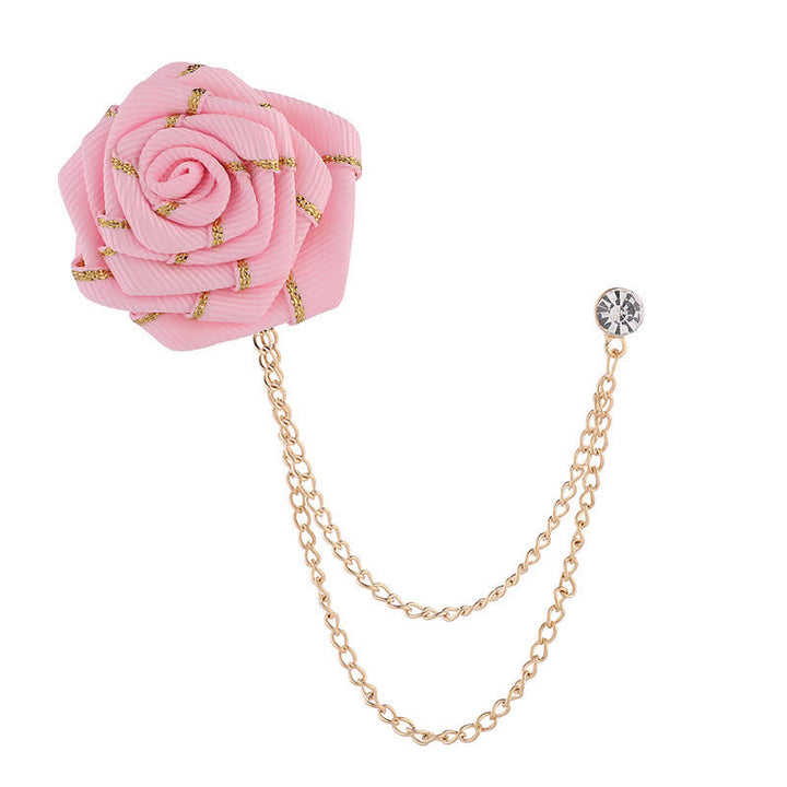 Men's Charming Floral Rose Chain Brooch - Pink - image 12