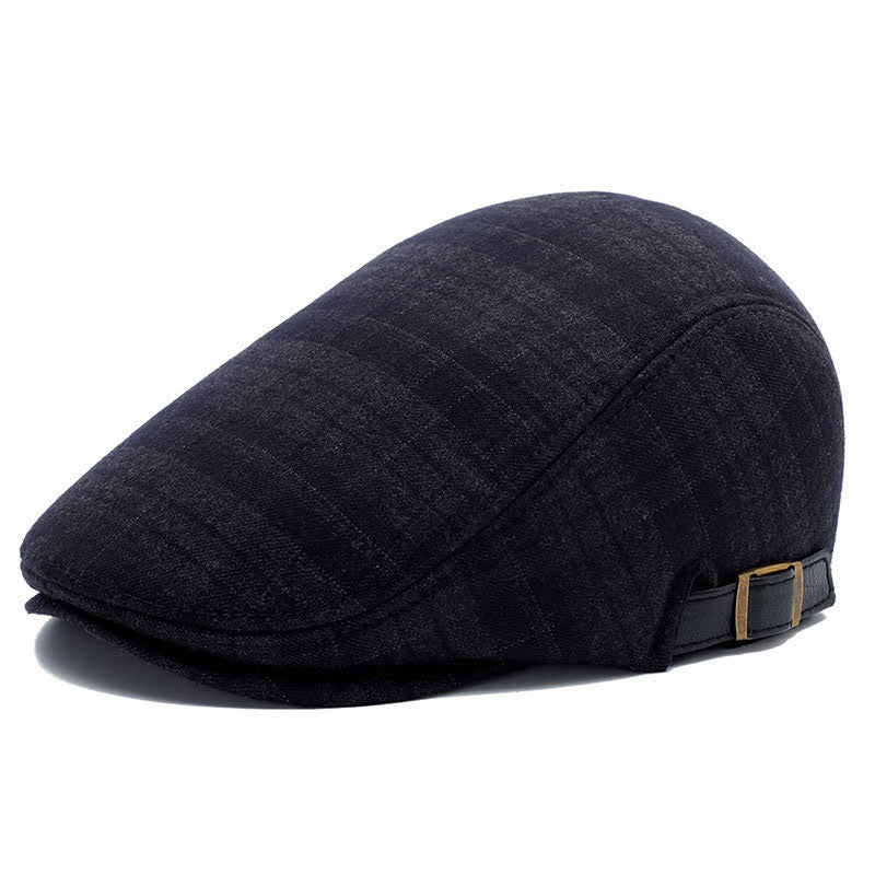 Artist Polar Fleece Plaid Flat Cap Beret - Black Square - Adjustable (about 22"-23 1/4") - image 12
