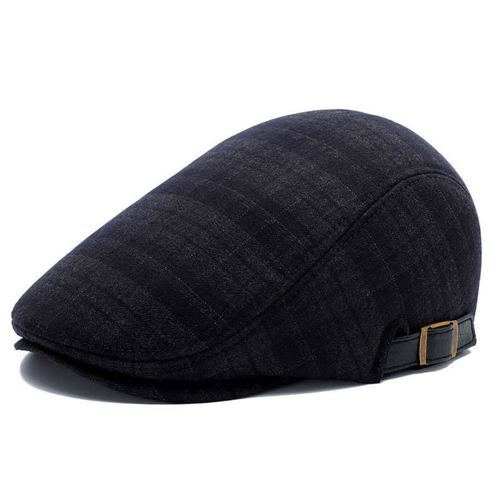 Artist Polar Fleece Plaid Flat Cap Beret - Black Square - Adjustable (about 22"-23 1/4") - image 12