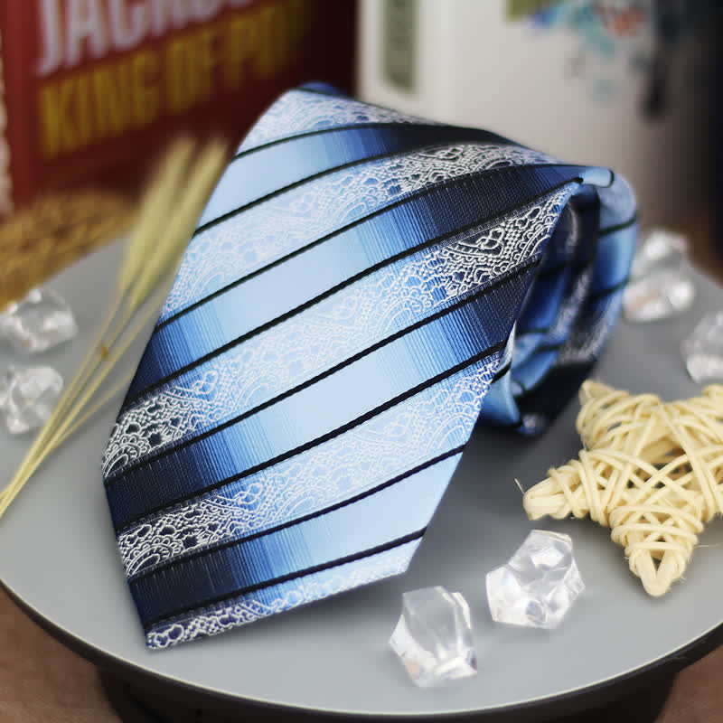 Men's Shade of Blue Gradient Paisley Striped Necktie