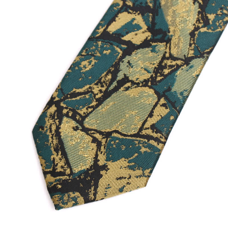 Men's Gold-green Abstract Graphic Necktie