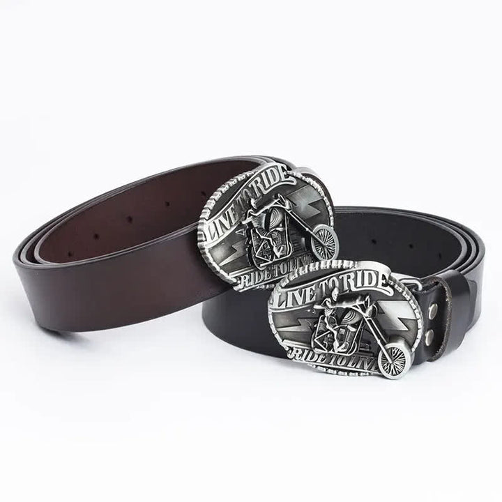 Men's Skeleton Motorcyclist Skull Leather Belt