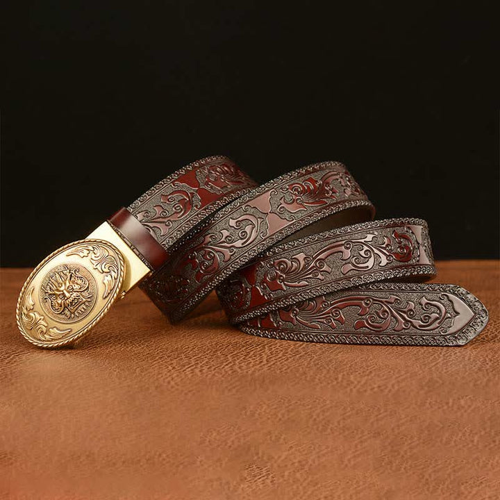 Men's Dragon Elliptical Buckle Leather Belt