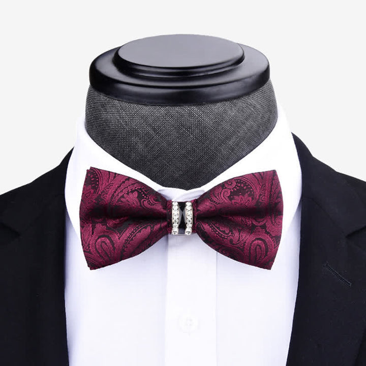 Men's Floral Paisley Striped Rhinestone Bow Tie