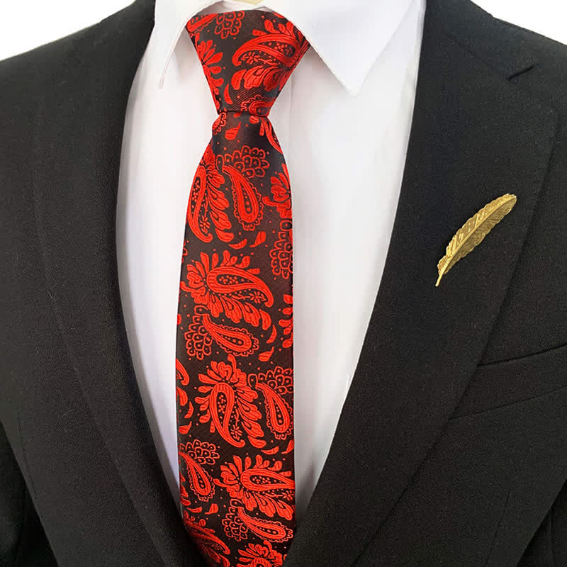 Men's Purple Red Floral Zipper Tie Paisley Necktie - image 3