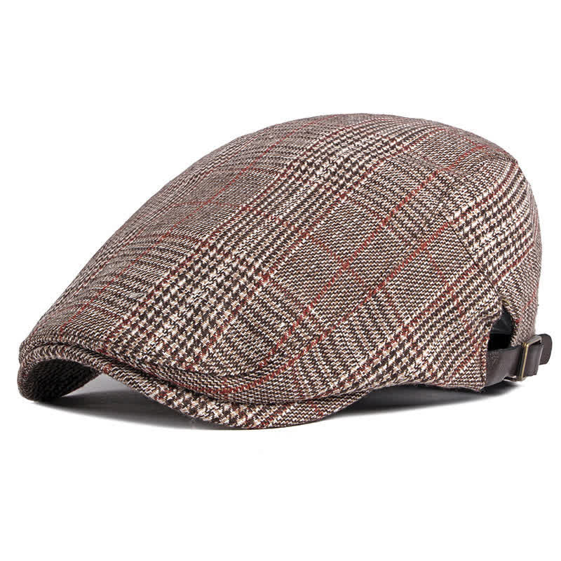 Classic Plaid Beret Cabbie Flat Cap - Coffee - Adjustable (about 21 5/8"-23 5/8") - image 12