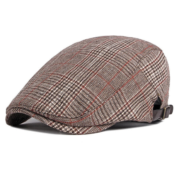 Classic Plaid Beret Cabbie Flat Cap - Coffee - Adjustable (about 21 5/8"-23 5/8") - image 12