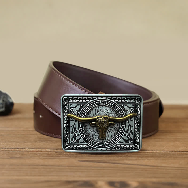 Men's DIY  Weatern Buckle Leather Belt