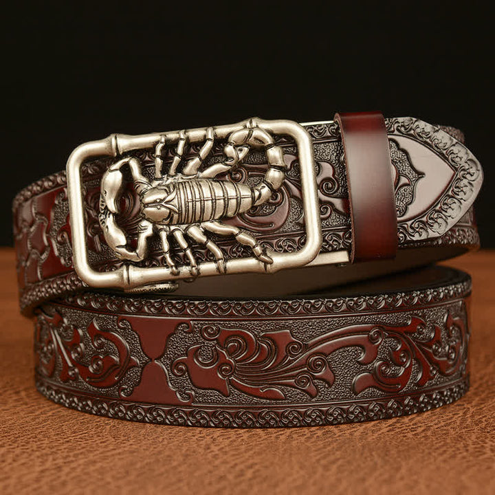 Men's Scorpion Embossed Engraved Leather Belt