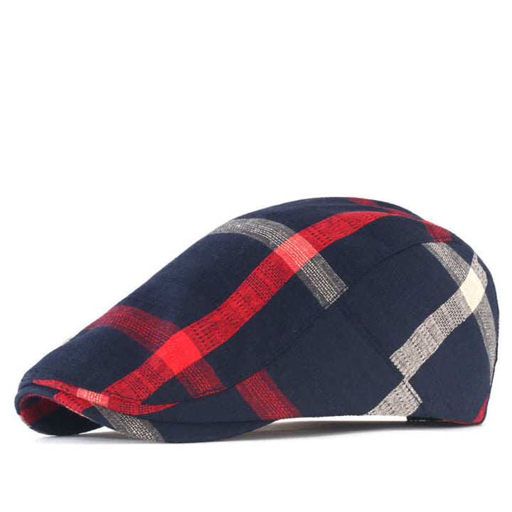 Striped Plaid Thin Adjustable Beret Cap