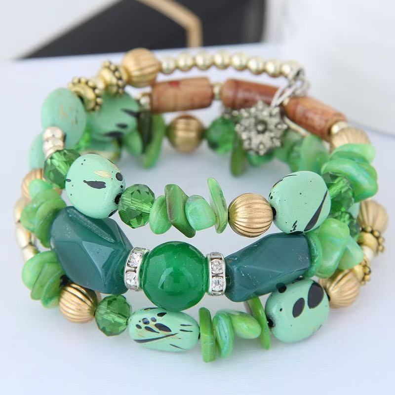 Vintage Bohemian Multi-layer Turquoise Agate Crystal Beaded Bracelet - Green - image 14