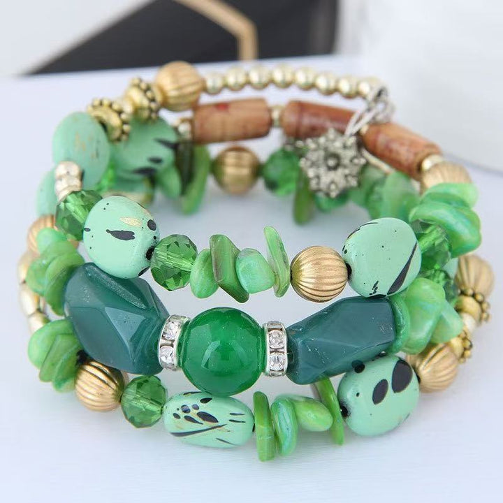 Vintage Bohemian Multi-layer Turquoise Agate Crystal Beaded Bracelet - Green - image 14