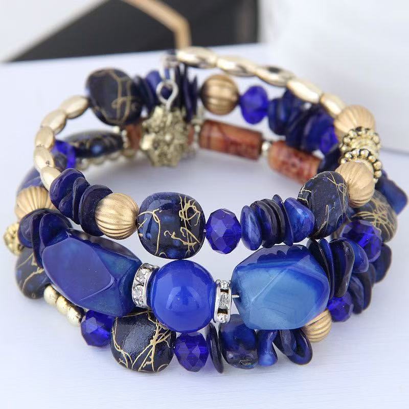 Vintage Bohemian Multi-layer Turquoise Agate Crystal Beaded Bracelet - Blue - image 8