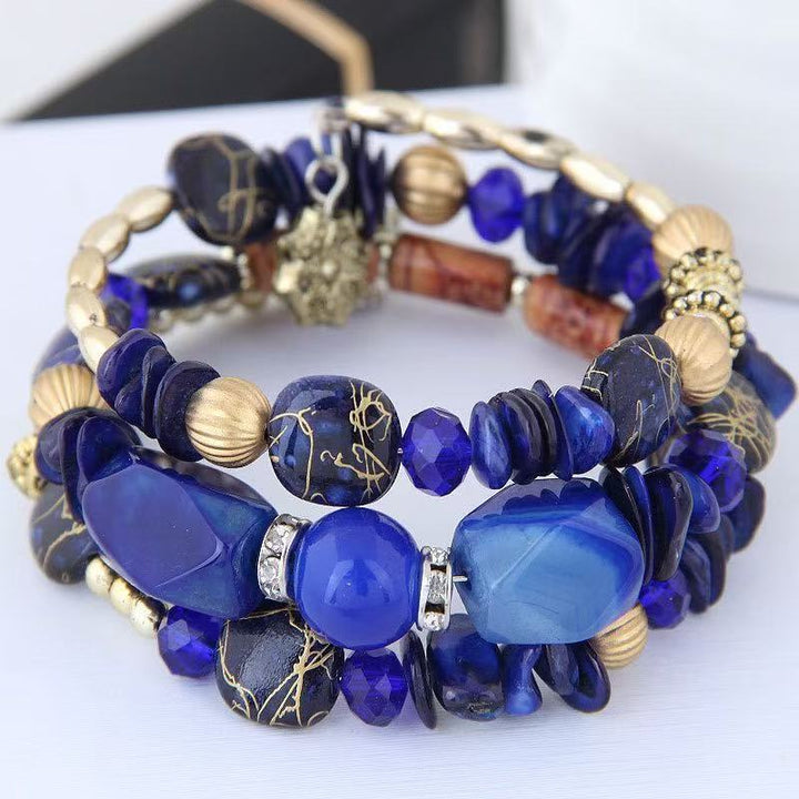 Vintage Bohemian Multi-layer Turquoise Agate Crystal Beaded Bracelet - Blue - image 8
