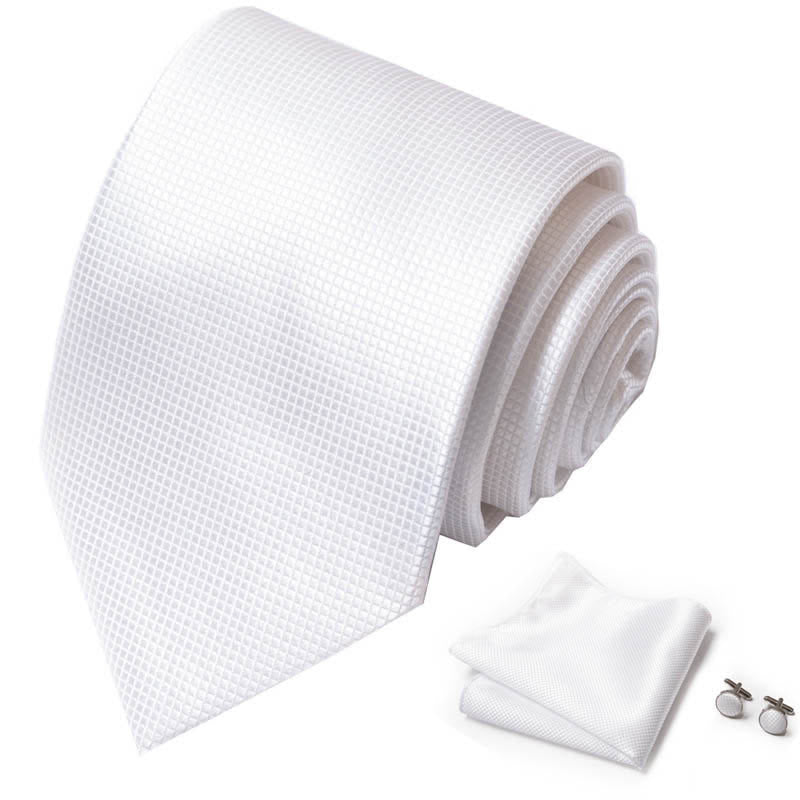 3Pcs White Men's Graceful Solid Color Necktie Set