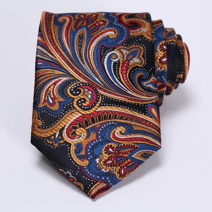 Yellow & Blue 3Pcs Men's Paisley Black Necktie Set