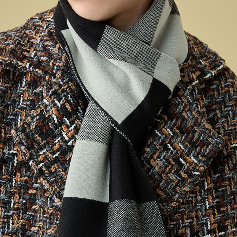 Men's Luxury Woven Check Cashmere Scarf