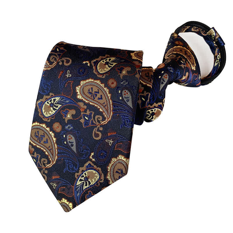 Men's Retro Paisley Zipper Tie Floral Necktie