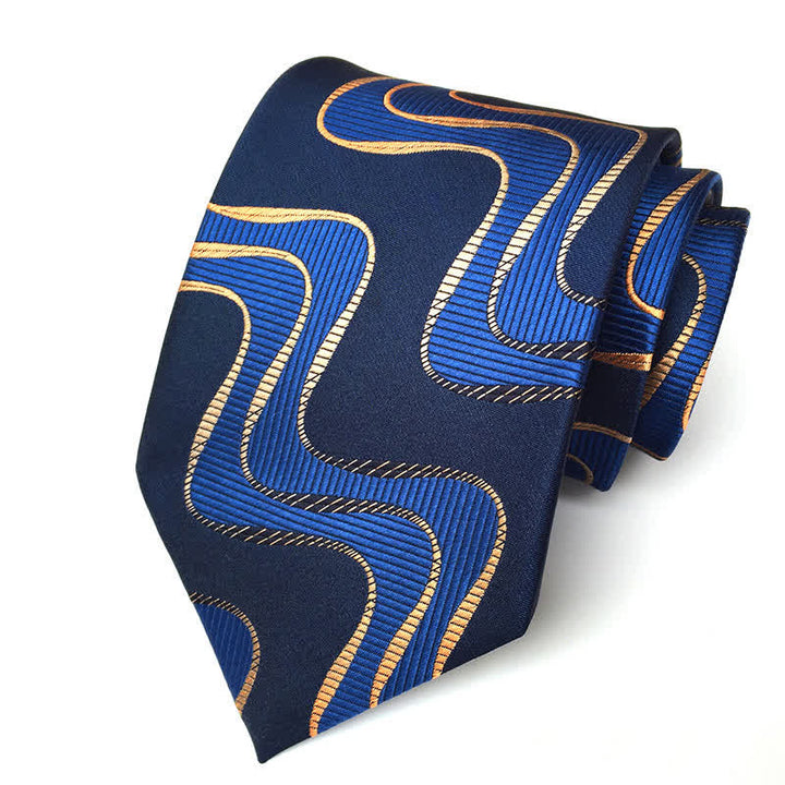 Men's Artistic Geometric Abstract Necktie - Blue Waves - image 1