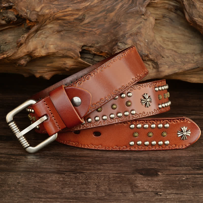 Unisex Rock Style Cross Rivet Studded Decor Belt