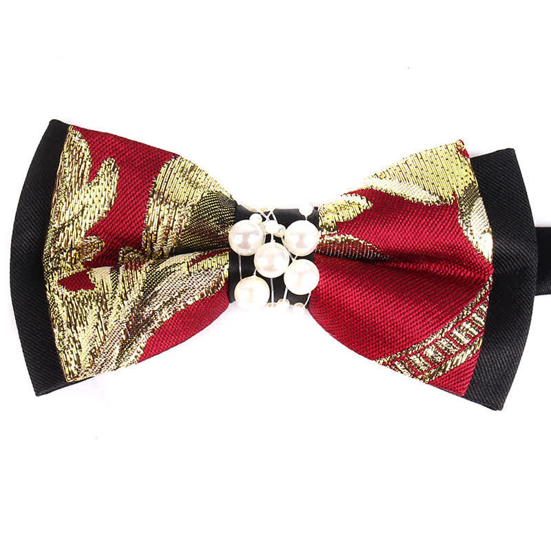 Men's Luxury Gold Tone Floral Beads Bow Tie