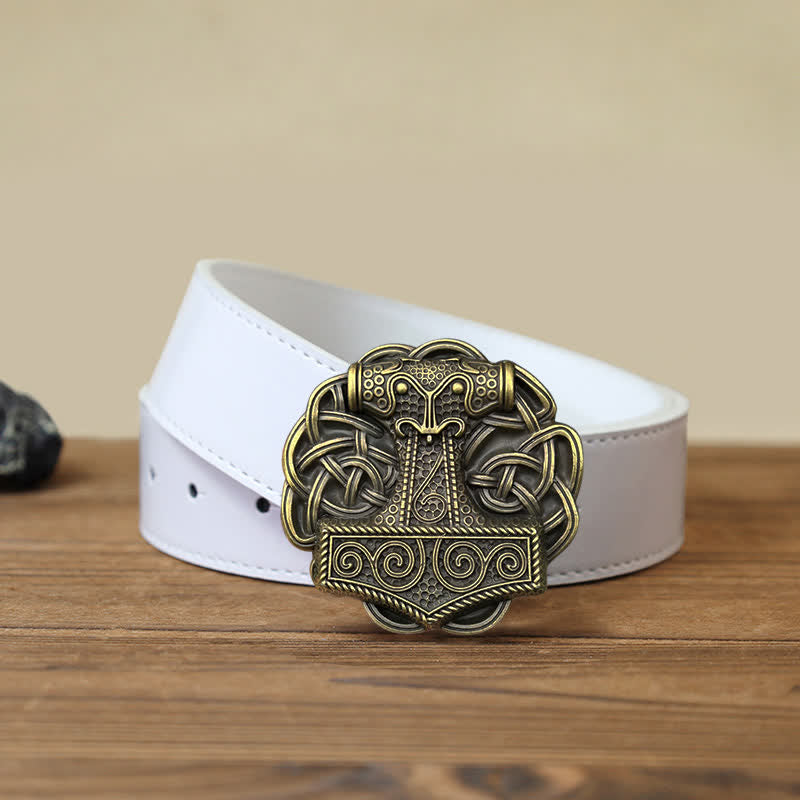 Men's DIY Viking Thor's Hammer Buckle Leather Belt