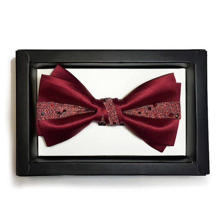 Men's Color of Red Rhinestone Bow Tie Pocket Square