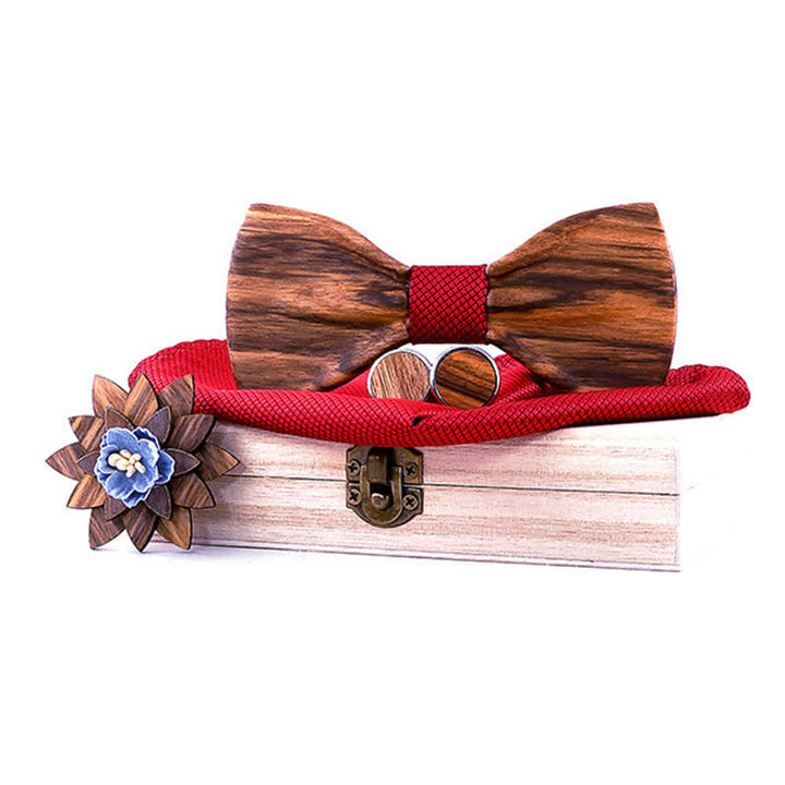 4Pcs Men's Formal Concave Wooden Bow Tie Set